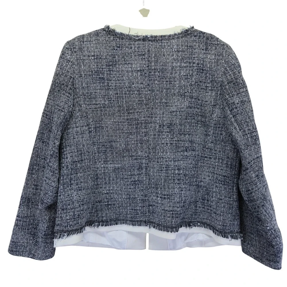 Karl Lagerfeld Navy and White Tweed Fringe Jacket - Picture 5 of 6